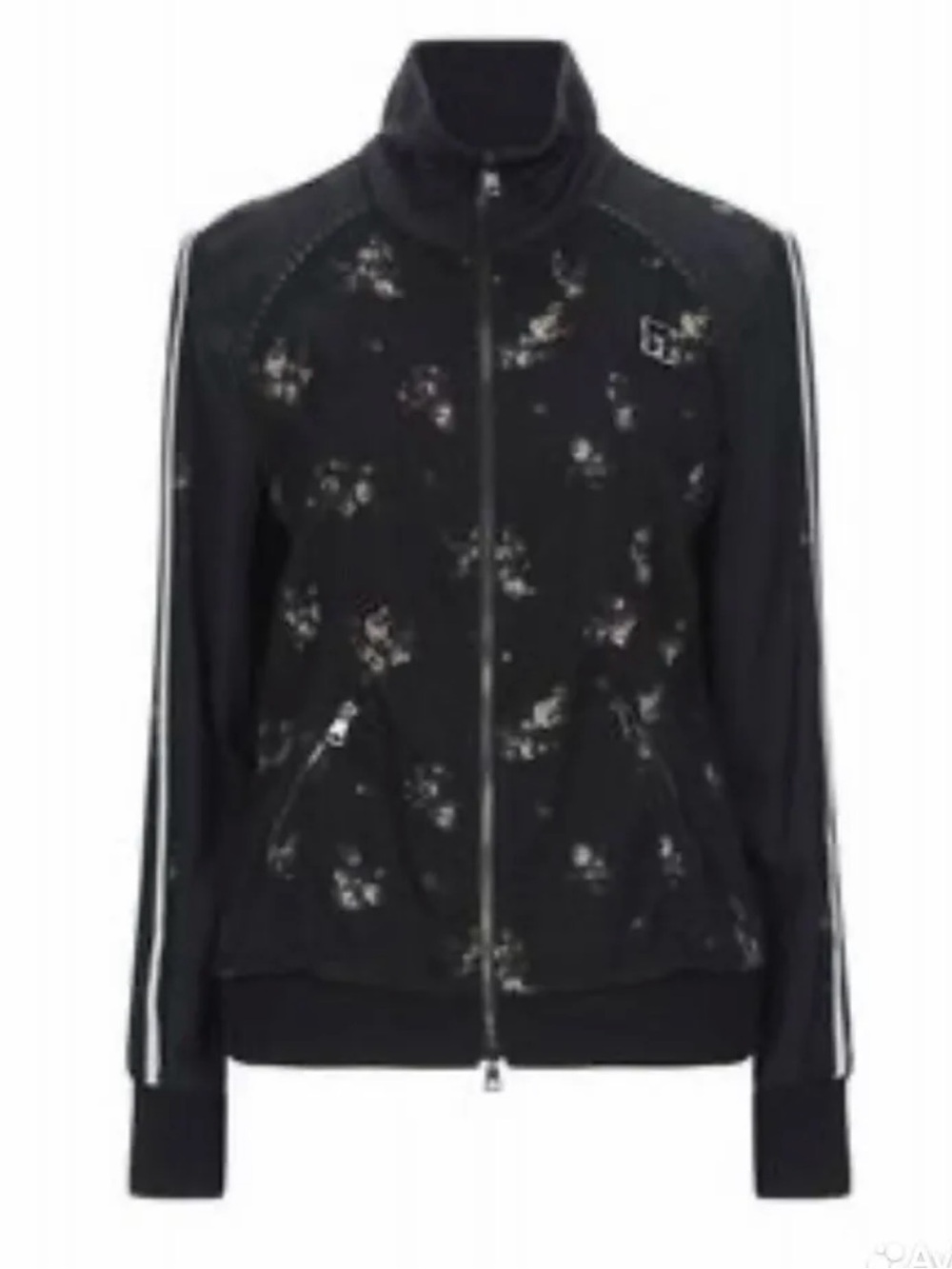 Marc Cain size1/ US 2 Black Floral Track Jacket with White Stripes - Picture 3 of 7